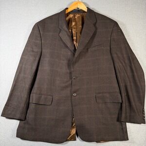 Chaps Ralph Lauren Mens Plaid Blazer Sports Coat Jacket Size 44R Brown Lambswool